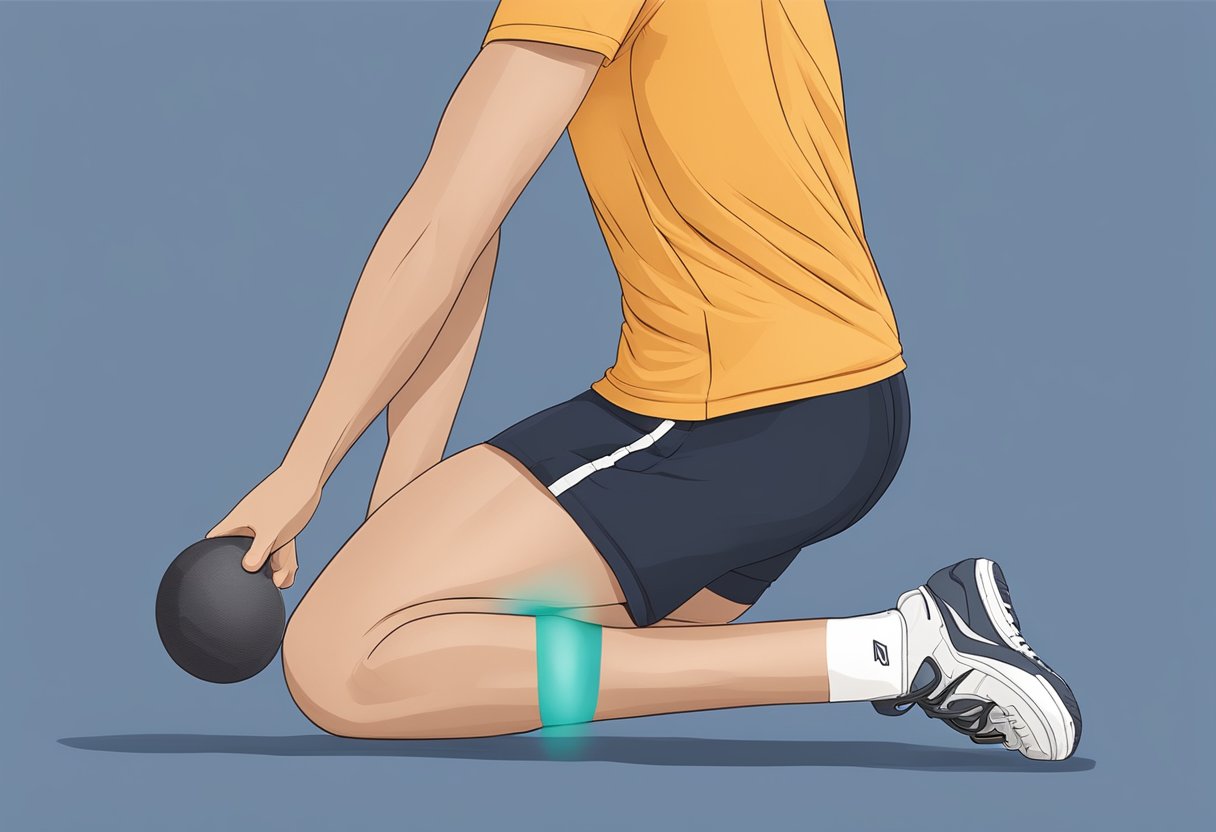 A runner's piriformis muscle is shown being stretched and strengthened to prevent long-term injury