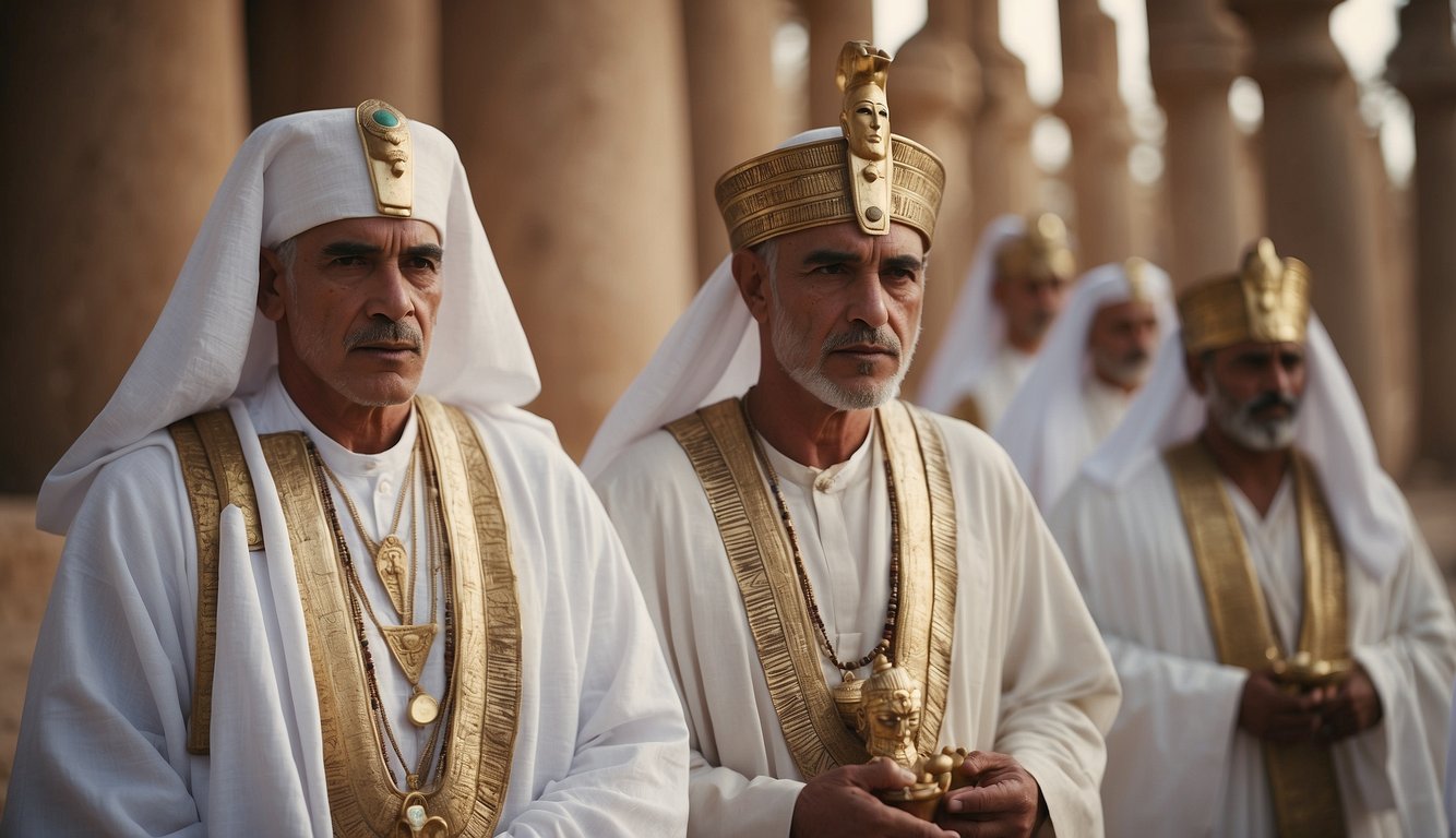 what did Priests wear in ancient Egypt wore white linen robes and headdresses with symbolic ornaments. They also carried ritual objects and wore sacred jewelry