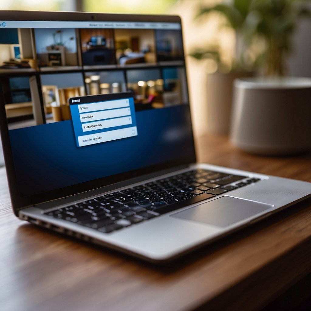 A laptop with an open email inbox, showing engaging and personalized content targeted towards seniors. A pen and notebook sit nearby for brainstorming
