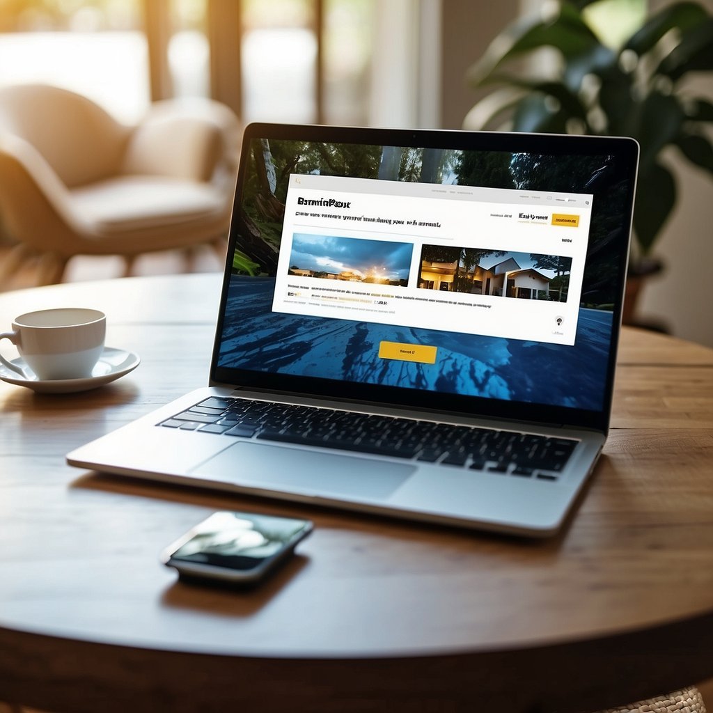 A laptop displaying an email marketing campaign targeted at seniors, with engaging and informative content, set against a backdrop of a warm and inviting living room
