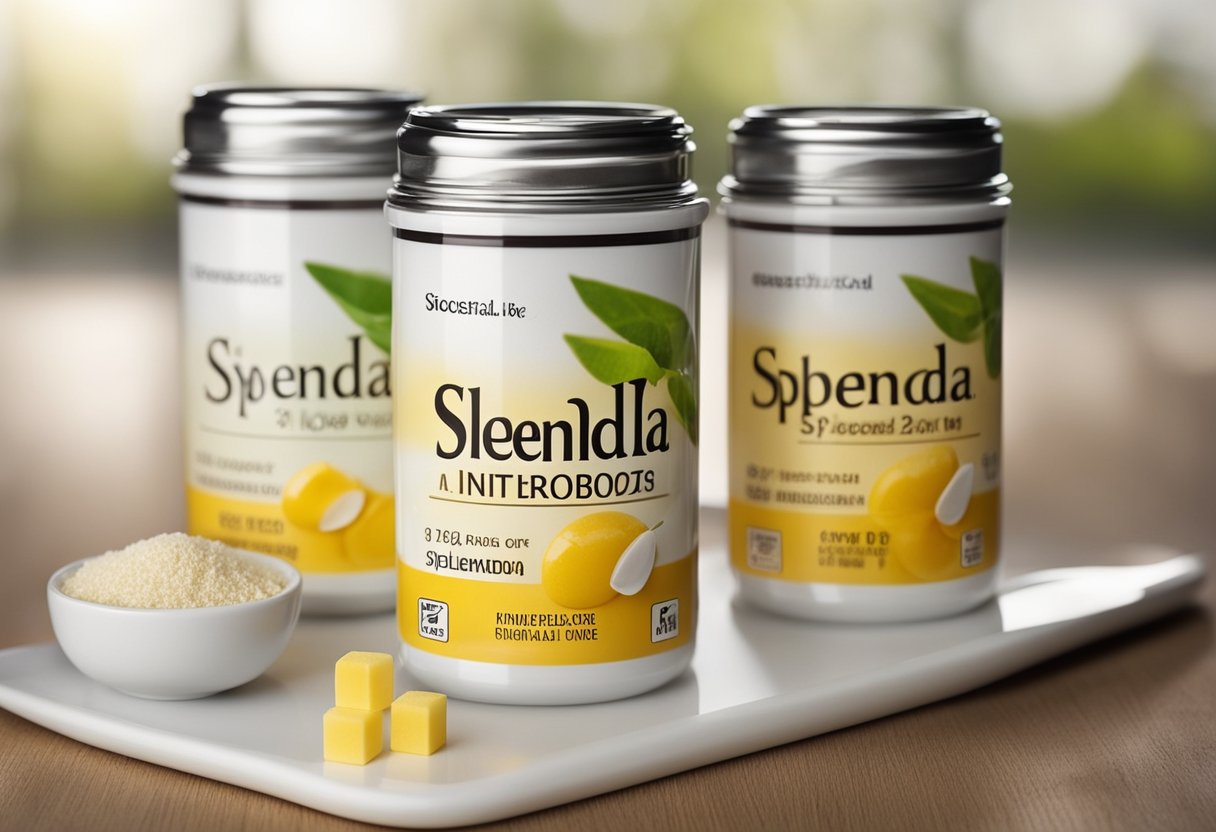 A comparison of sucralose and Splenda, with a focus on their differences. The scene could show two separate containers of the sweeteners, with their respective chemical structures or molecular formulas displayed nearby