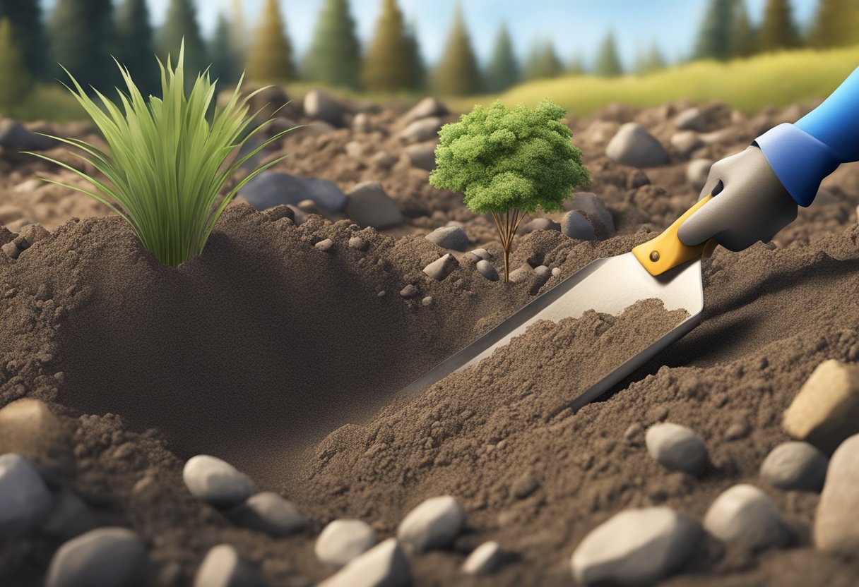 Rake through soil, uncover stones, and remove with trowel