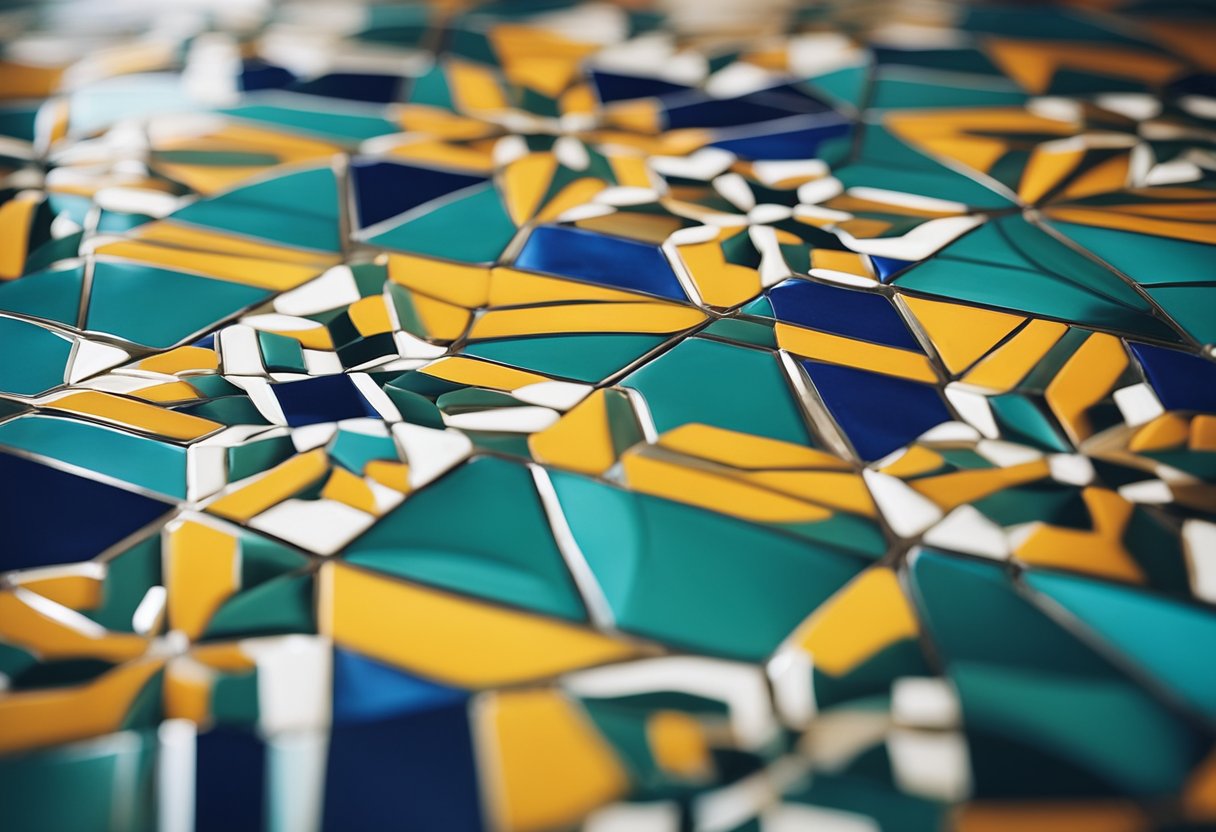 Vibrant, hand-painted tiles arranged in a mesmerizing pattern, showcasing intricate details and rich colors, creating a stunning and unique floor design