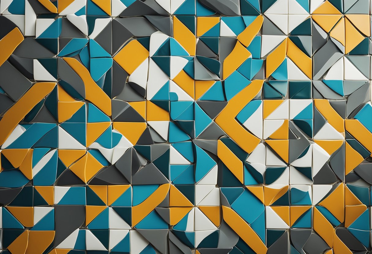 Vibrant artisanal tiles arranged in a geometric pattern on a sunlit floor. Rich colors and intricate designs create a visually stunning and unique space