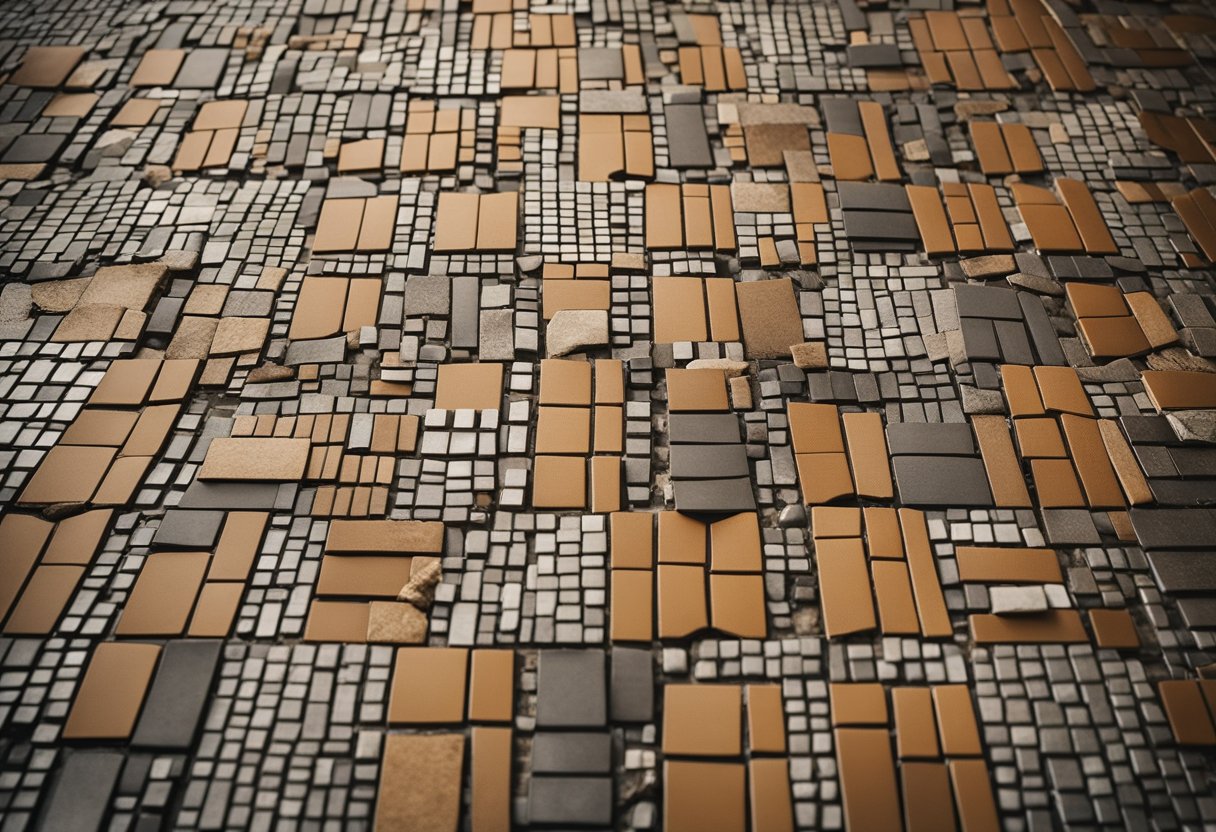 A close-up view of textured tiles, showing the varying depths and dimensions of the patterns on the floor