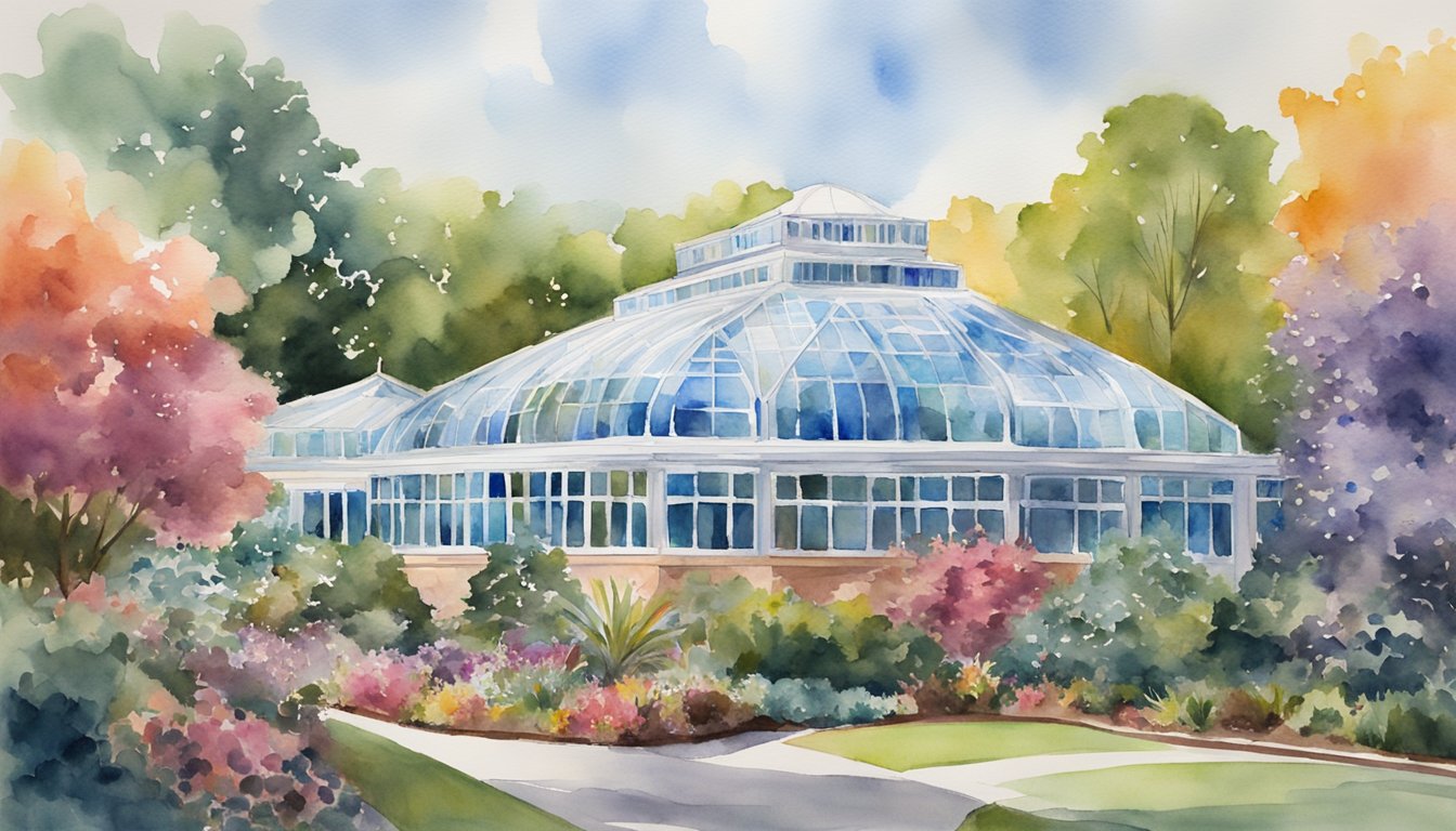 The Shaffer Conservatory stands tall, with vibrant colors and bold architecture, surrounded by adoring fans and paparazzi, symbolizing its influence on pop culture