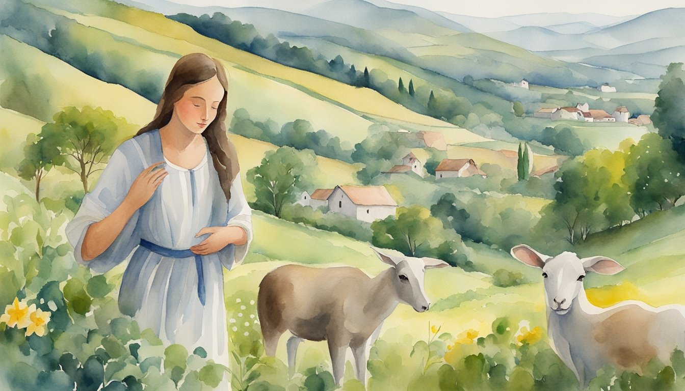 Mary Magdalene grows up in a small village, surrounded by the rolling hills and lush greenery of the countryside.</p><p>She is often seen tending to the animals or gathering herbs and flowers in the fields