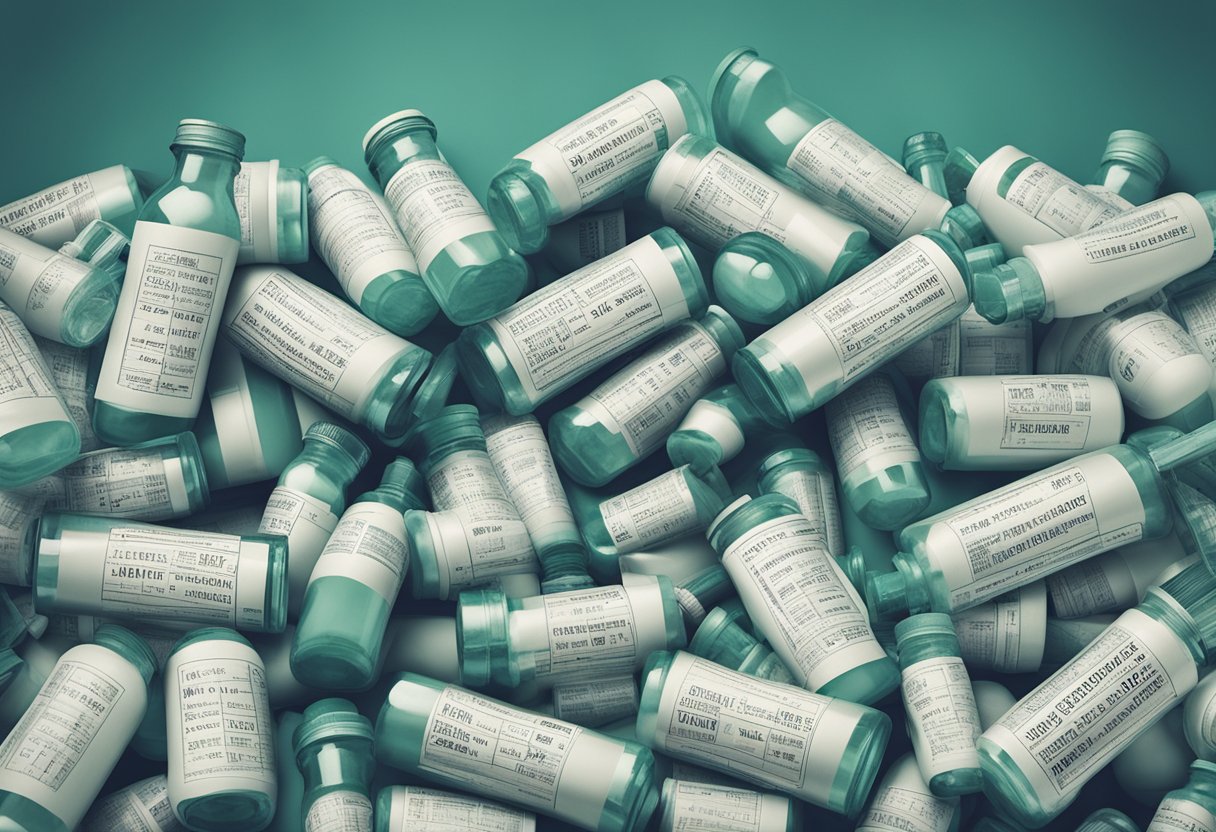 A pile of medical bills and prescription bottles symbolize the economic burden of cancer survivorship on Medicare and Medicaid