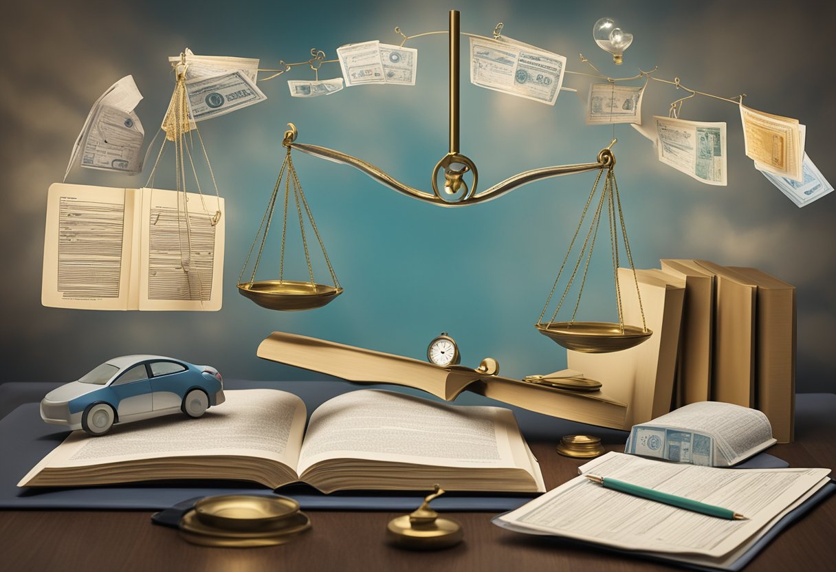 A scale balancing legal documents and healthcare symbols, surrounded by Medicare and Medicaid logos, with a spotlight on cancer survivorship