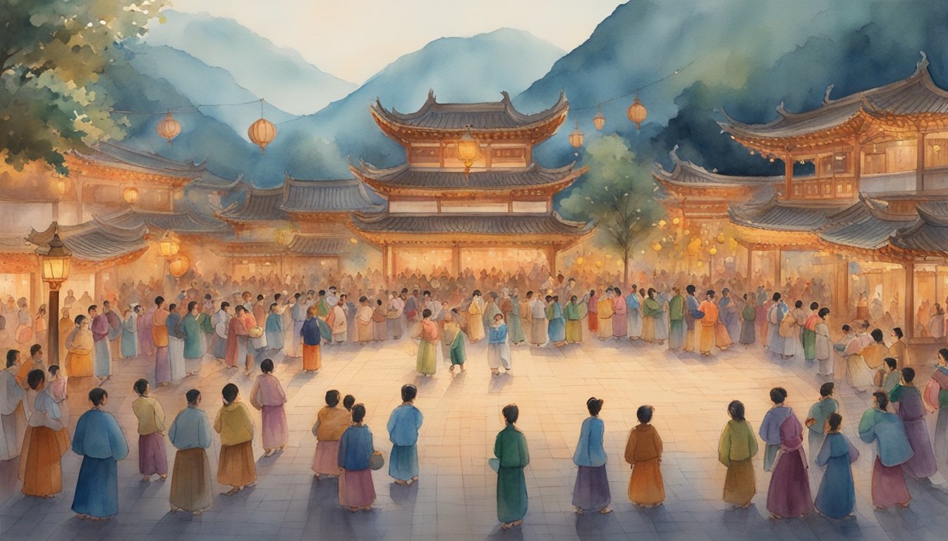 People gather in a festive square, adorned with dragon decorations and surrounded by traditional music and dance.</p><p>The air is filled with the scent of incense and the sound of joyous laughter