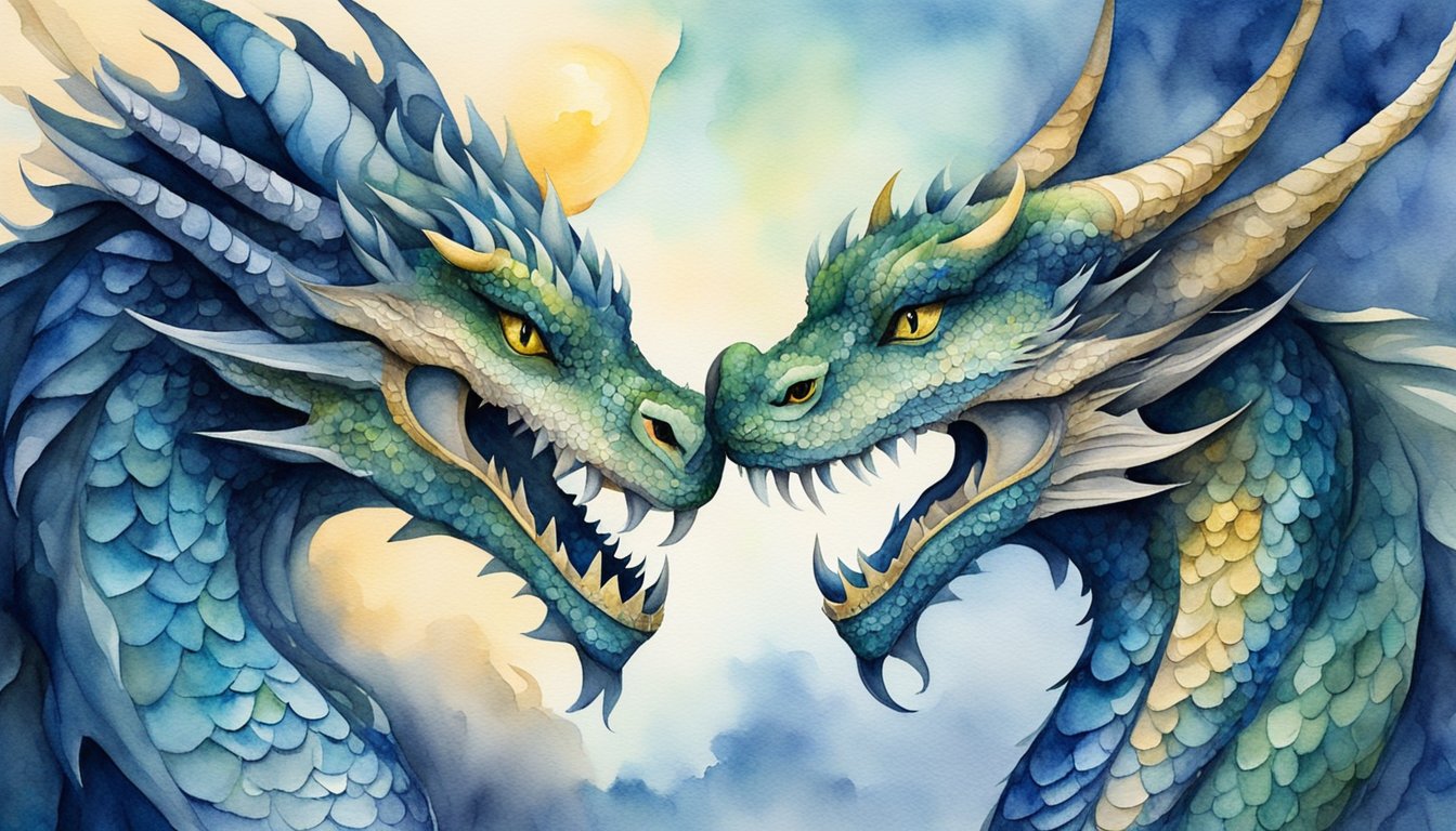 Two dragons face each other, their scales shimmering in the moonlight.</p><p>They exude strength and confidence, their eyes locked in a silent understanding