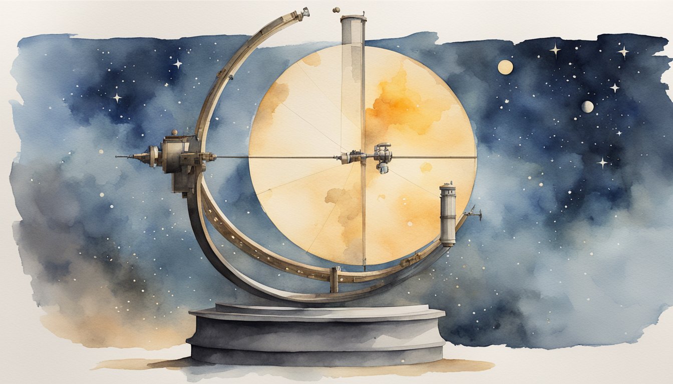 Galileo's telescope points towards the night sky, revealing celestial bodies and scientific discoveries