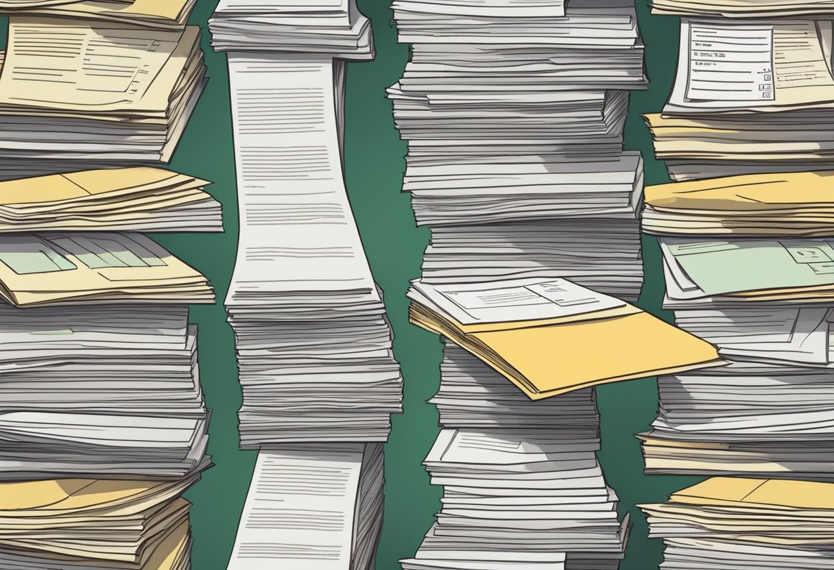 A stack of different federal tax forms and documents, representing various types of taxes in Brazil