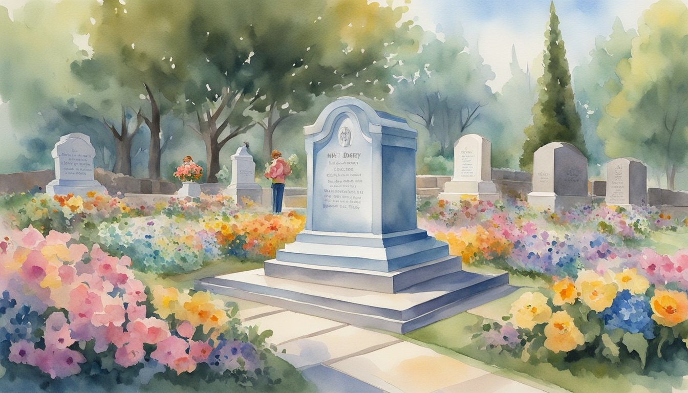 The grave of Walt Disney is adorned with colorful flowers and surrounded by visitors paying their respects.</p><p>The iconic headstone features his famous signature