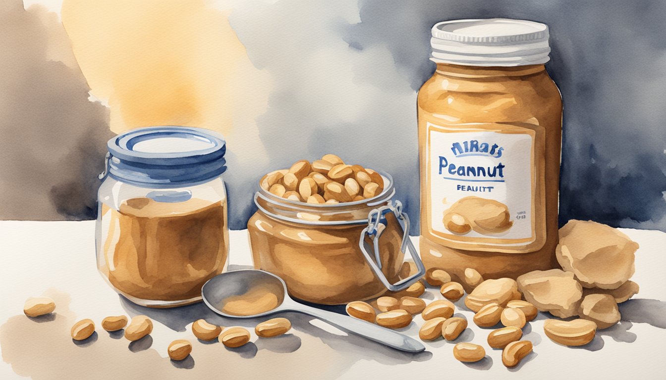 A jar of peanut butter sits next to a pile of peanuts.</p><p>A lightbulb hovers above, symbolizing innovation and the invention of this popular spread