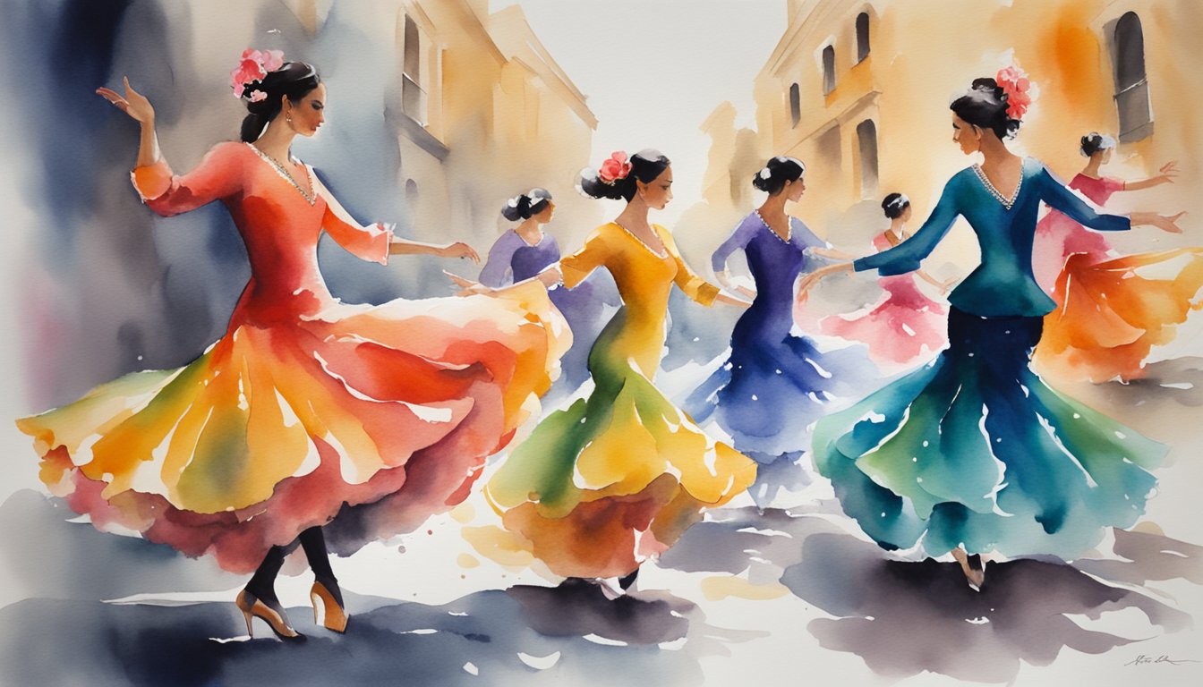 Vibrant colors and dynamic movements capture the essence of flamenco, blending tradition with contemporary flair