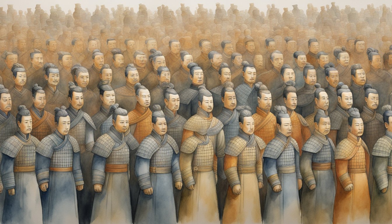 Rows of life-sized terracotta soldiers stand guard, each with unique facial features and armor, representing the legacy and significance of China's first emperor, Qin Shi Huang