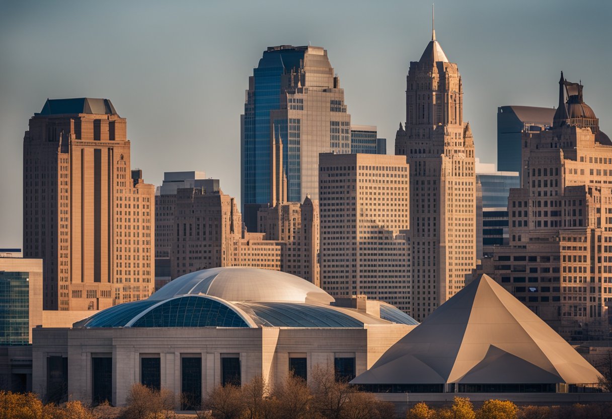 The Kansas City skyline overlooks iconic museums and exhibits, including the National WWI Museum, Union Station, and the Nelson-Atkins Museum of Art