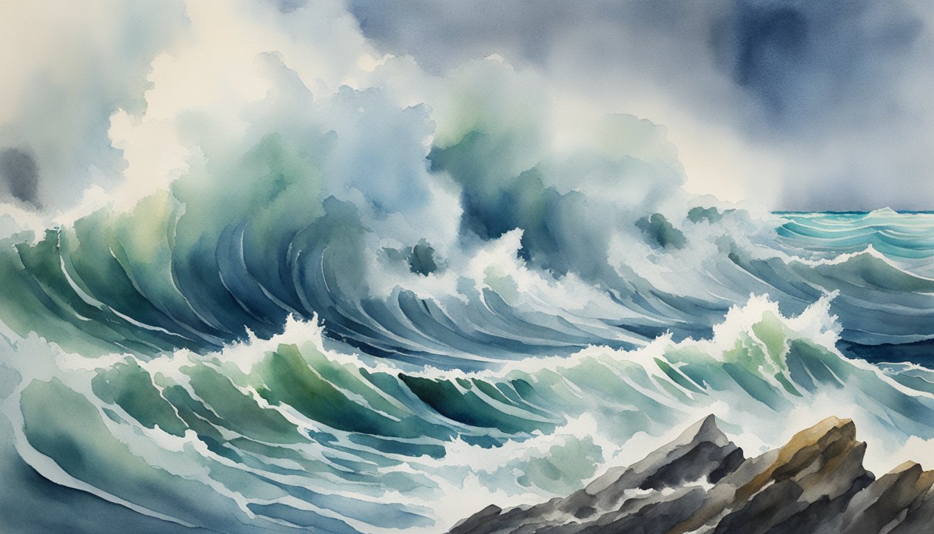 Rogue waves tower over the ocean, crashing with immense force and unpredictability.</p><p>Their sheer size and power dwarf the surrounding waves, creating a scene of chaos and danger