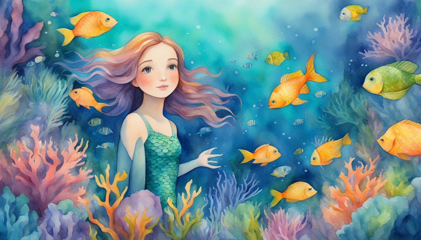 A young mermaid swims through a vibrant underwater kingdom, surrounded by colorful fish and coral.</p><p>She gazes longingly at the surface, yearning to explore the world above