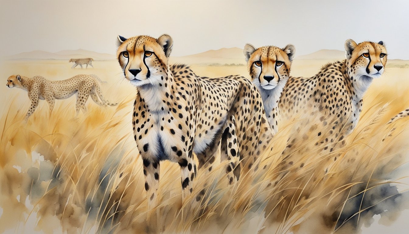 A group of cheetahs roam the savannah, their sleek bodies and distinctive spots blending into the golden grasses.</p><p>Their long legs and powerful build hint at their incredible speed and agility