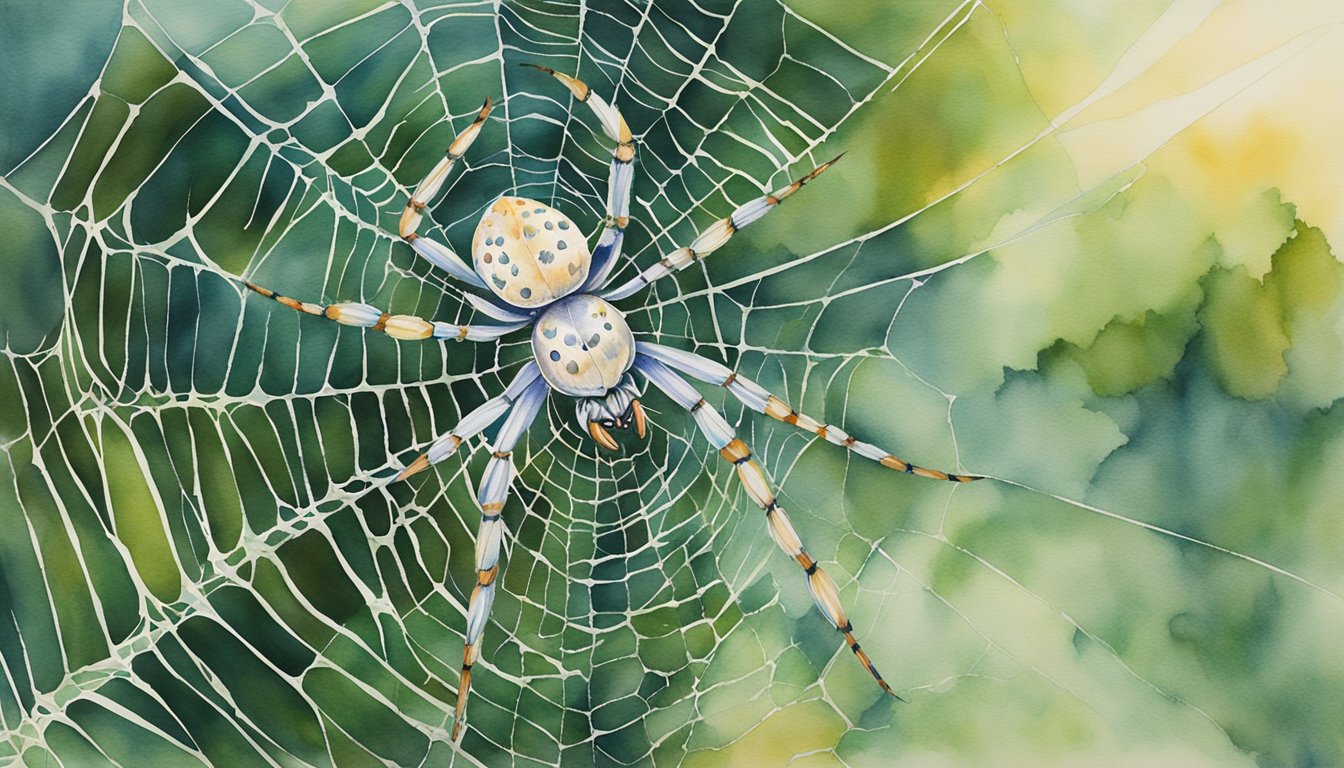A spider spins silk from its abdomen, weaving intricate patterns to create a web for catching prey