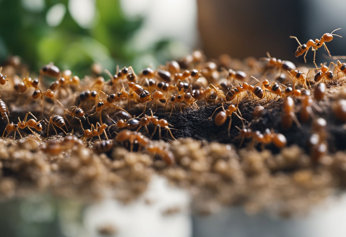 Sugary ants swarm kitchen, foraging indoors. Illustrate biology and behavior for pest control guide