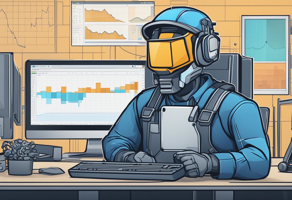 A Miner Bot telegram logo surrounded by computer screens and data charts, representing its use for mining activities