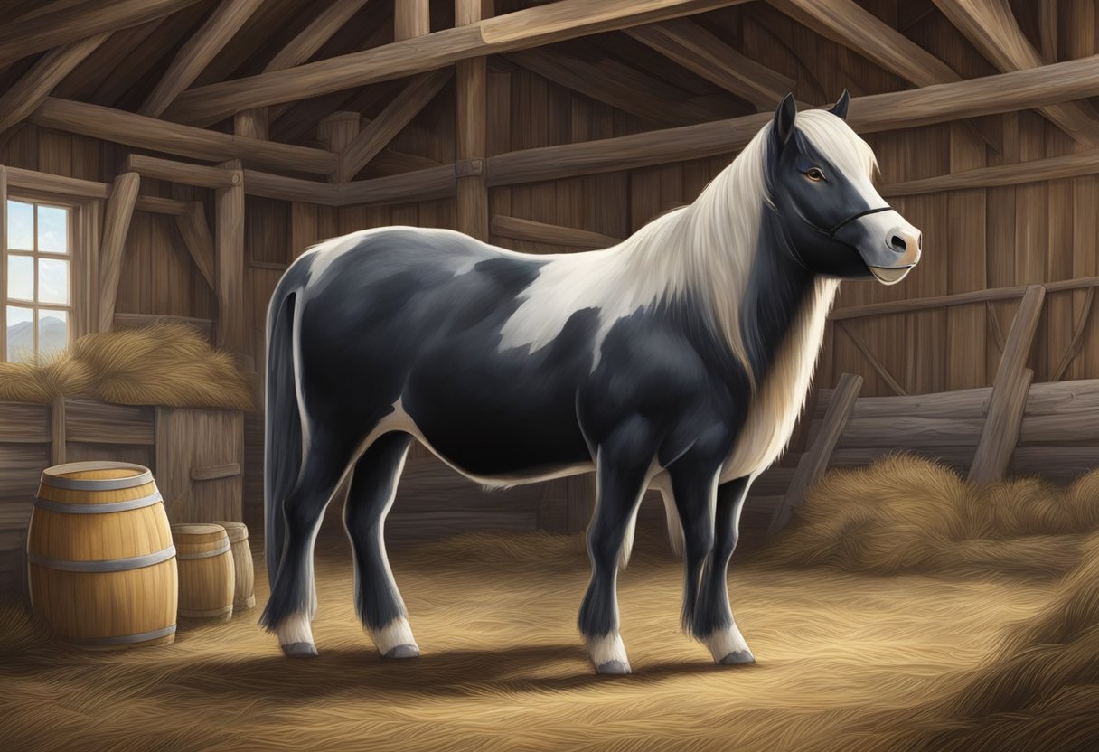 A sturdy Dølahest from Norway, known for its good temperament, stands proudly in a rustic barn setting