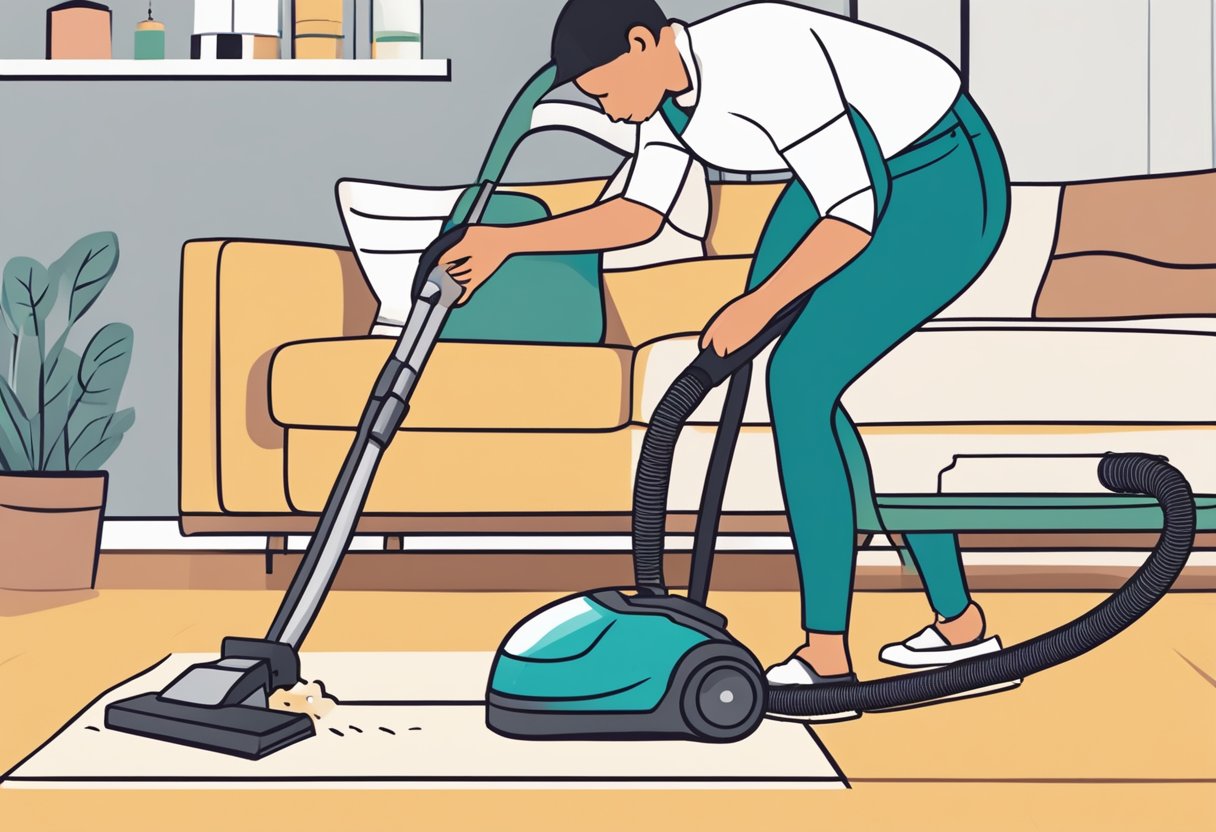 A person using a vacuum to clean a carpet with ease and efficiency