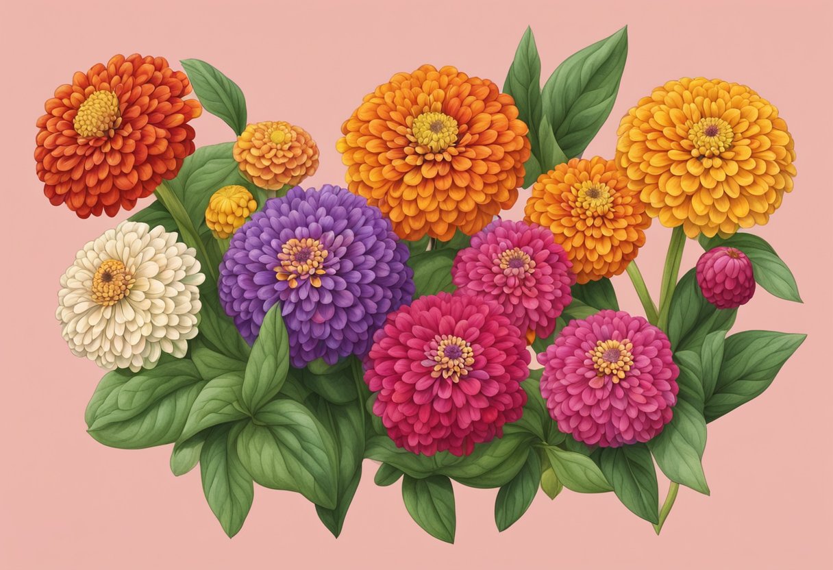 Vibrant zinnia seeds resemble small, teardrop-shaped kernels with a smooth, shiny surface and come in a variety of colors including red, pink, orange, yellow, and purple