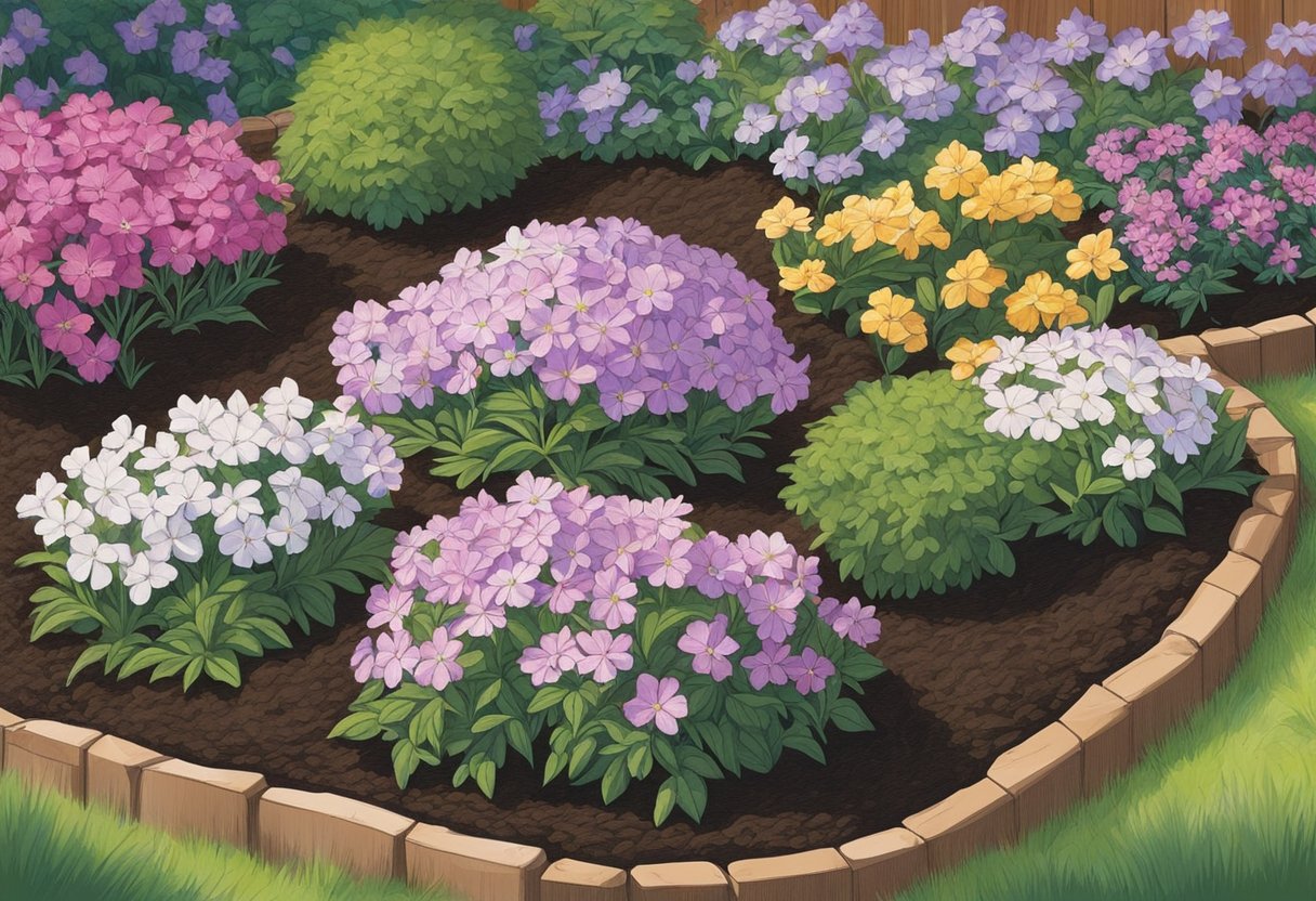 Creeping phlox being planted in a garden bed with rich, well-draining soil and full sun exposure