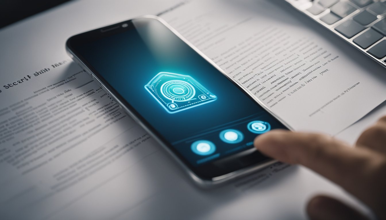A smartphone scanning a document with a security lock icon in the background