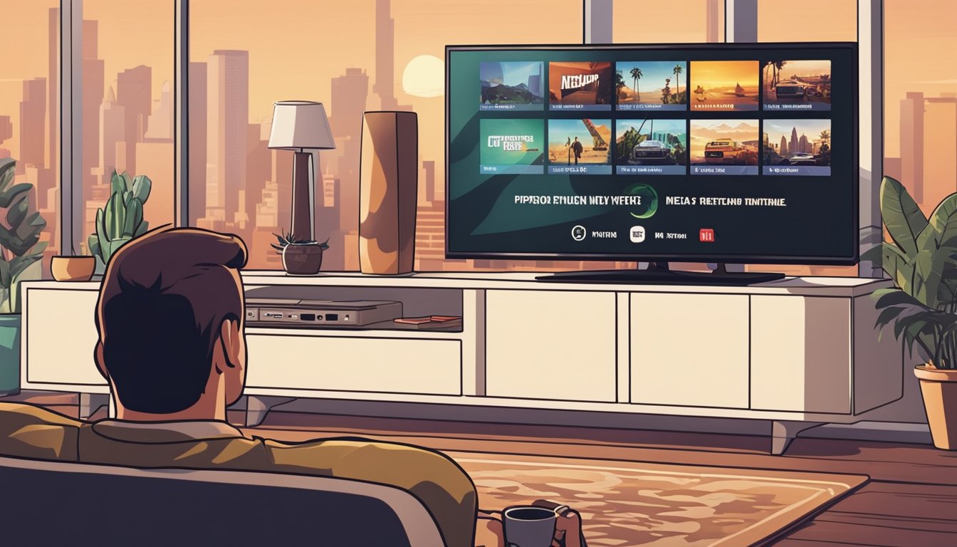 A person playing GTA on a TV screen through Netflix