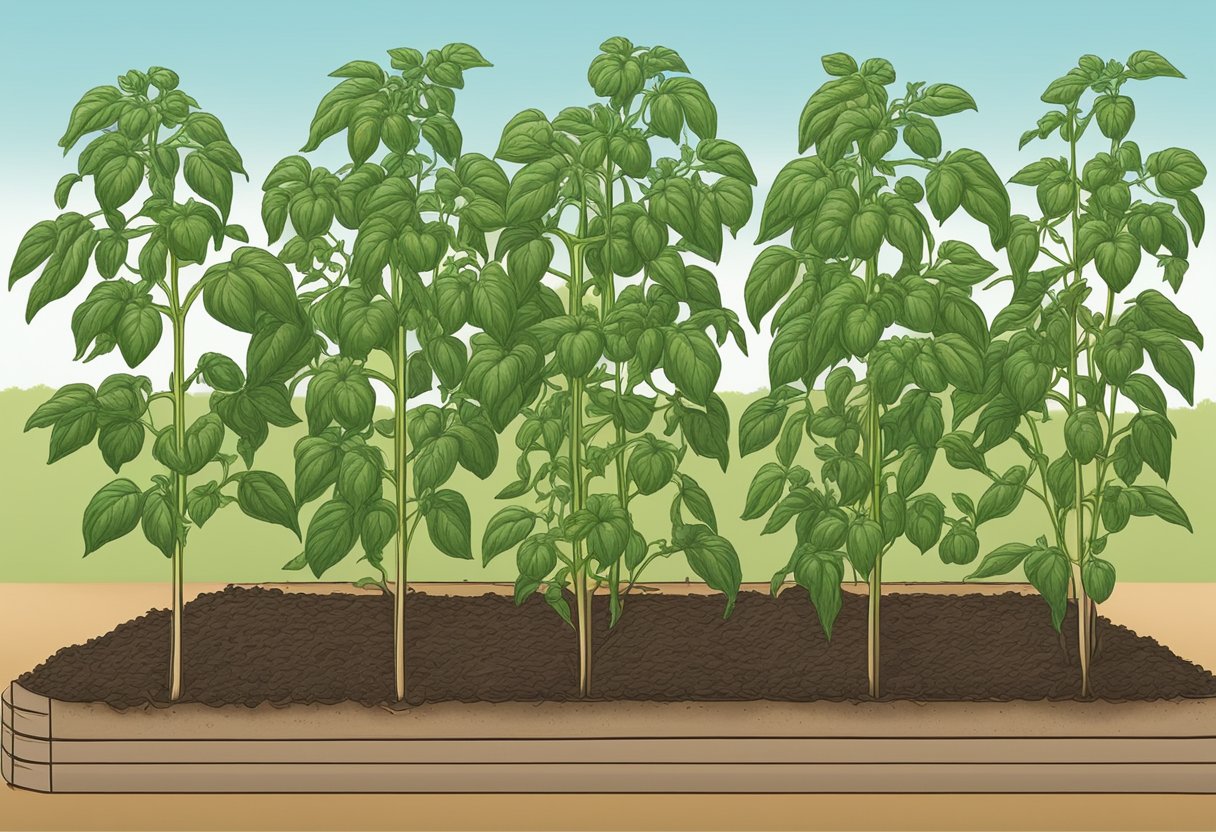 Tomato plants in soil. Sunlight and warm weather. Planting guide for Zone 9b