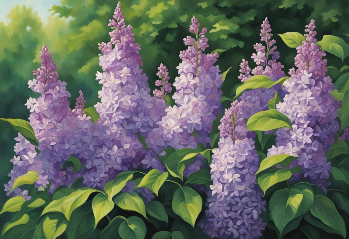 Lilacs bloom in Ohio in late spring, filling the air with their sweet fragrance. The vibrant purple flowers contrast against the lush green foliage, creating a picturesque scene