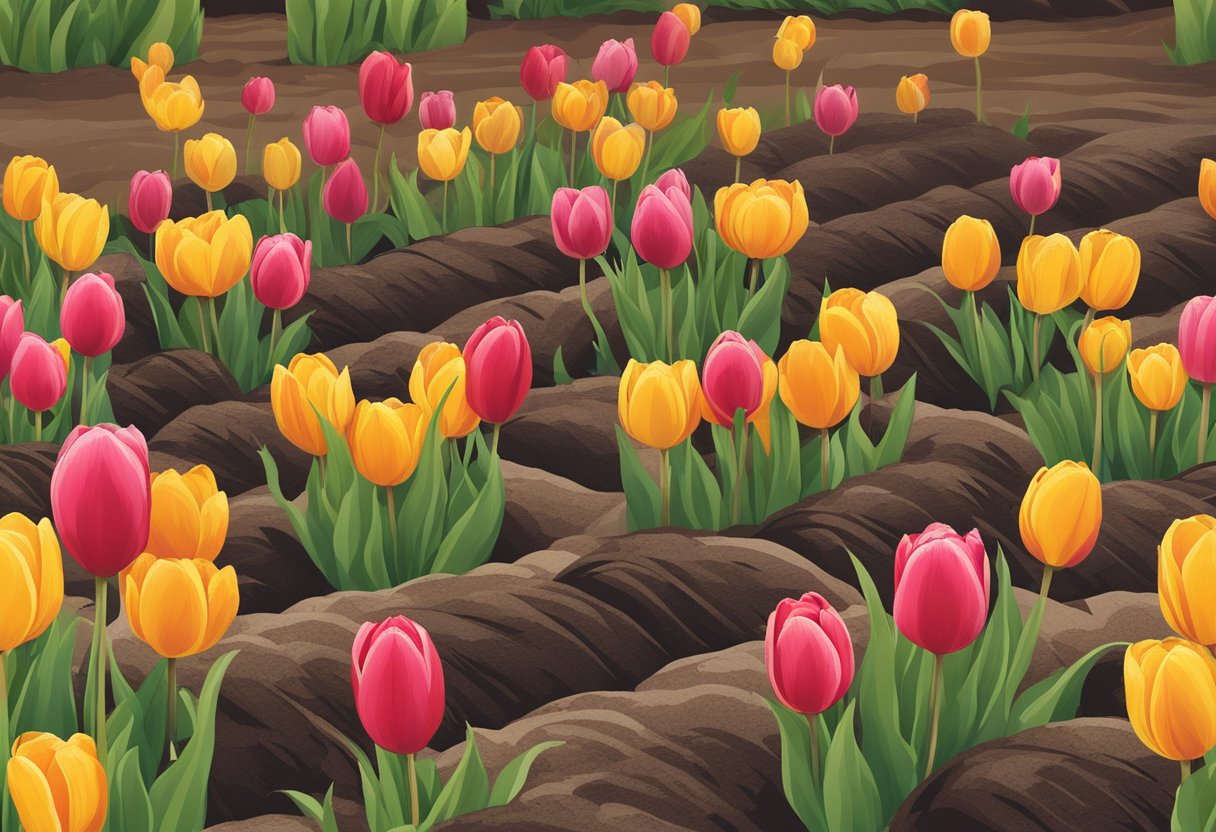 Tulip bulbs being planted in Oregon soil during the fall season