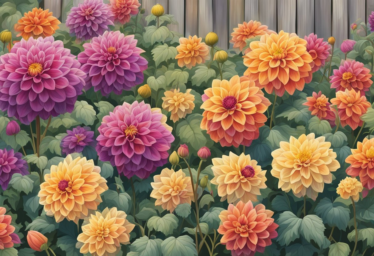 Dahlias bloom in Michigan during late summer and early fall, showcasing vibrant colors in a garden or field