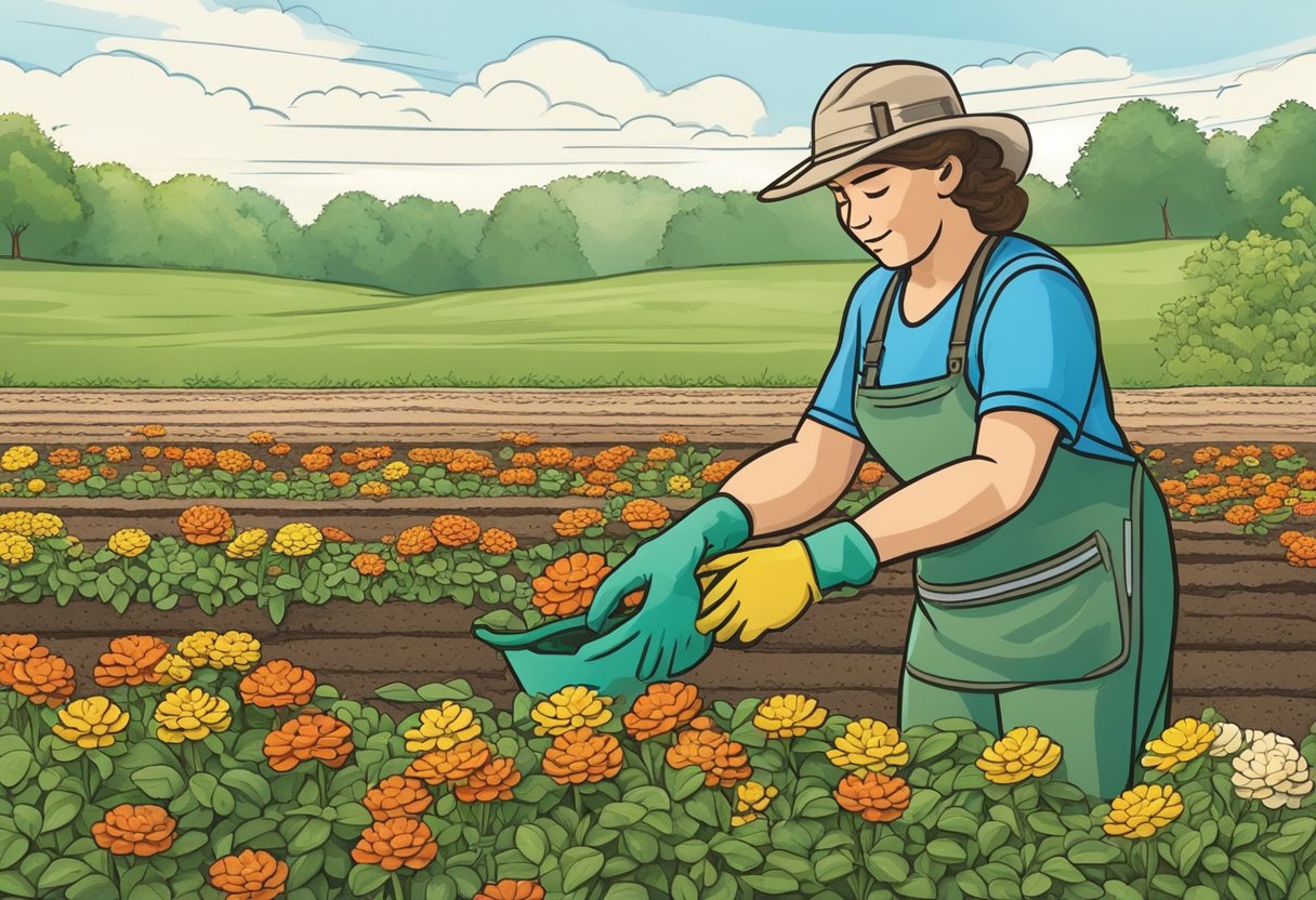 Zinnia seeds being planted in Ohio soil in the spring sunshine