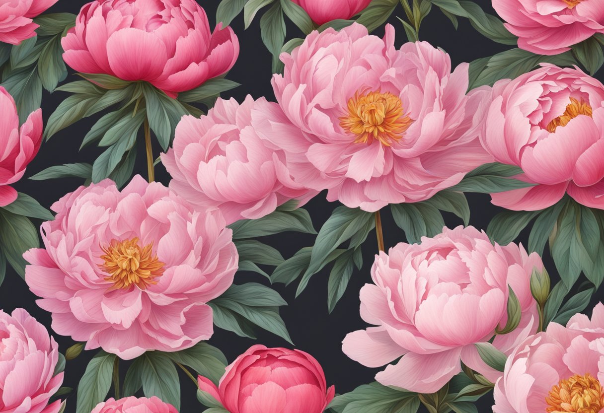 Peonies shift from pale pink to vibrant red, as sunlight and temperature fluctuate