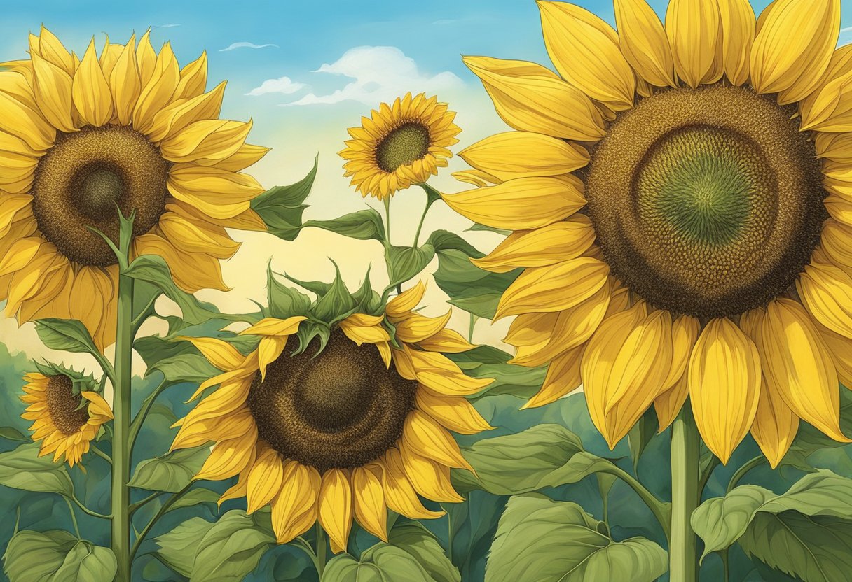 Sunflower seeds are planted in rich soil, watered regularly, and exposed to plenty of sunlight. As they grow, their tall stalks reach towards the sky, and their bright yellow petals bloom