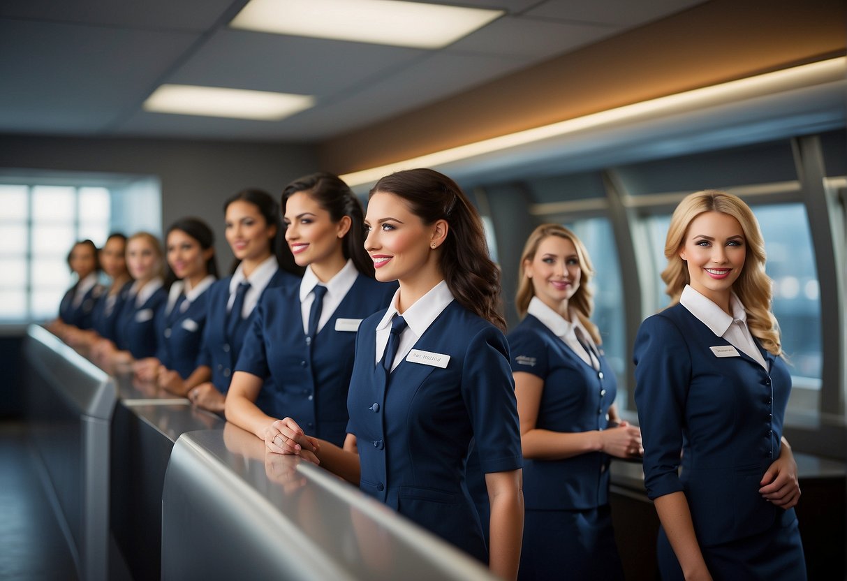A lineup of top 10 flight attendant training schools in the US, with school names and logos displayed in a clean and professional layout