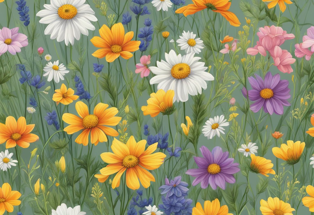 Wildflowers bloom in a meadow, from seed to full bloom, in just a few weeks. The vibrant colors and delicate petals create a beautiful, natural tapestry