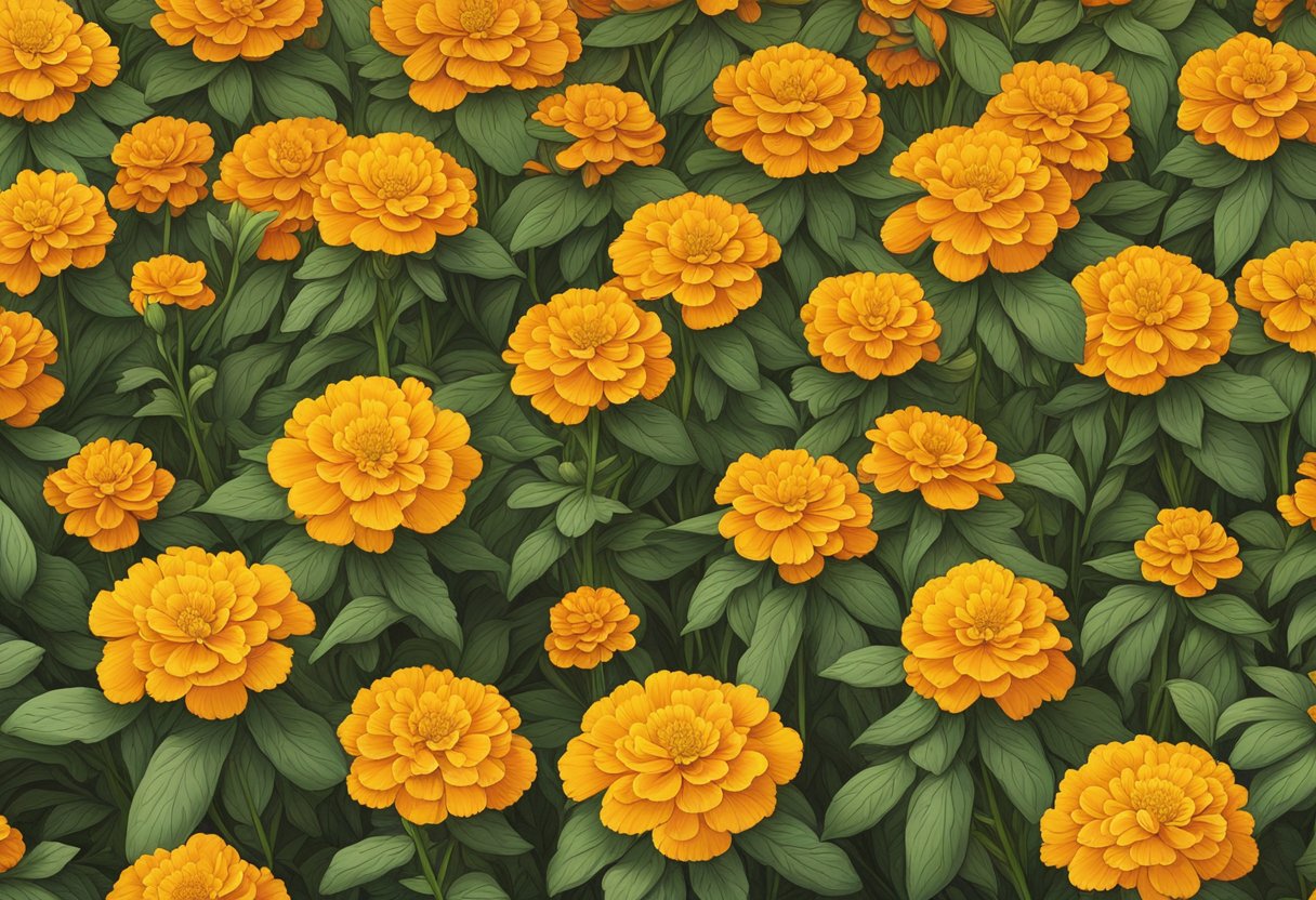 A field of marigolds, each blooming 6 inches apart, covering a square foot of ground