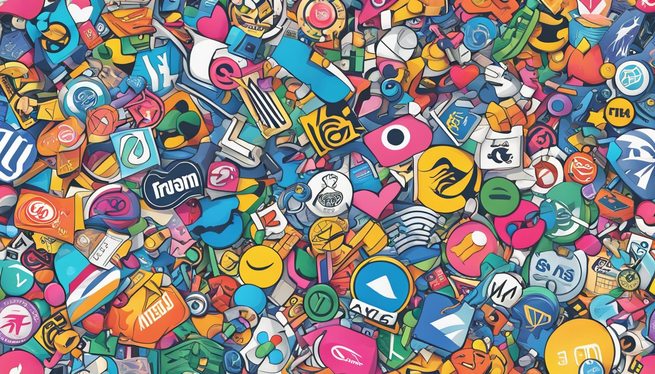 A colorful array of iconic logos and symbols fill the room, from fashion labels to tech giants, showcasing the passion of a brands lover