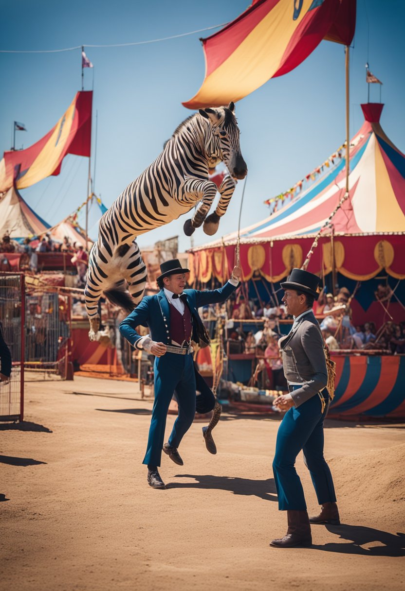The Carden International Circus in Waco features colorful tents, lively animals, and thrilling acrobatics