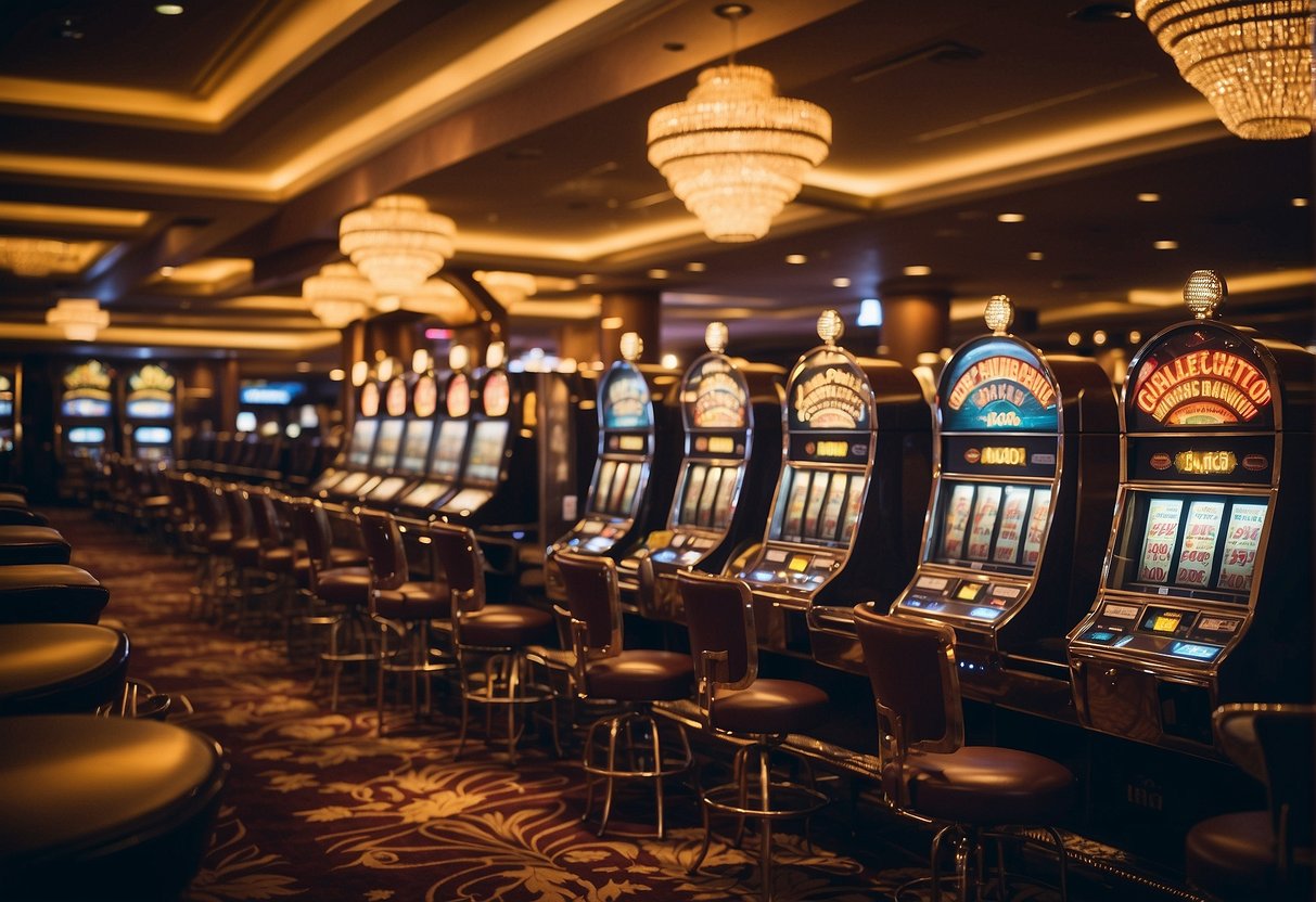 The casino is alive with the sound of slot machines and chatter, creating a lively and bustling atmosphere