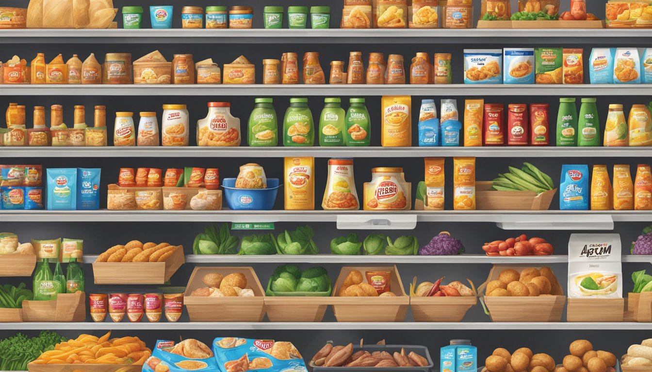 A variety of Ayam Brand products displayed on shelves in a well-lit grocery store