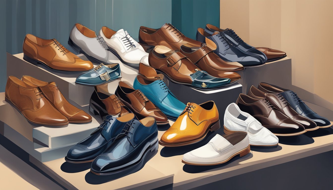 A display of top men's footwear brands, featuring stylish and varied shoes