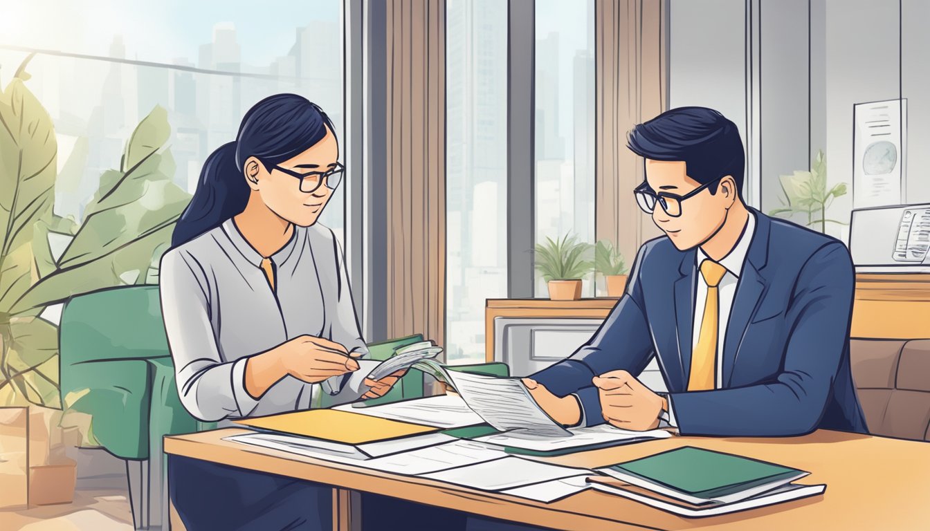 A money lender in Singapore discusses debt restructuring with a client, creating effective repayment arrangements